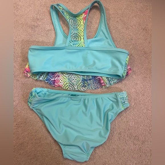 Wonder Nation Girls Bikini Bathing Suit Two Piece Sz Large 10-12 Green Colorful - Picture 9 of 11
